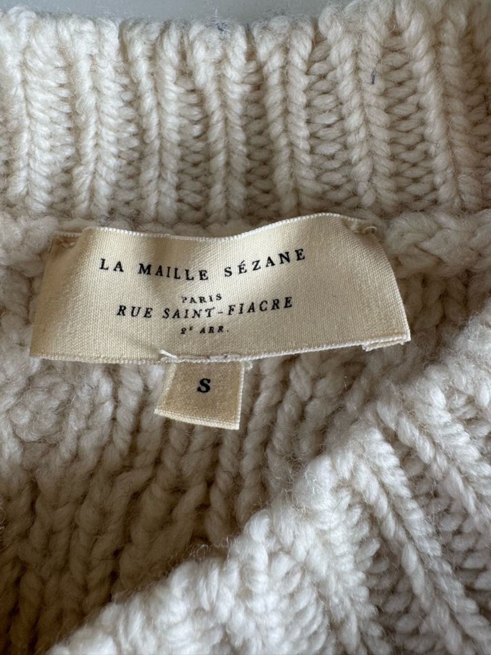 SEZANE James Navy Blue Ivory Striped Cable Knit Button Shoulder Sweater Sz Small - Picture 8 of 10